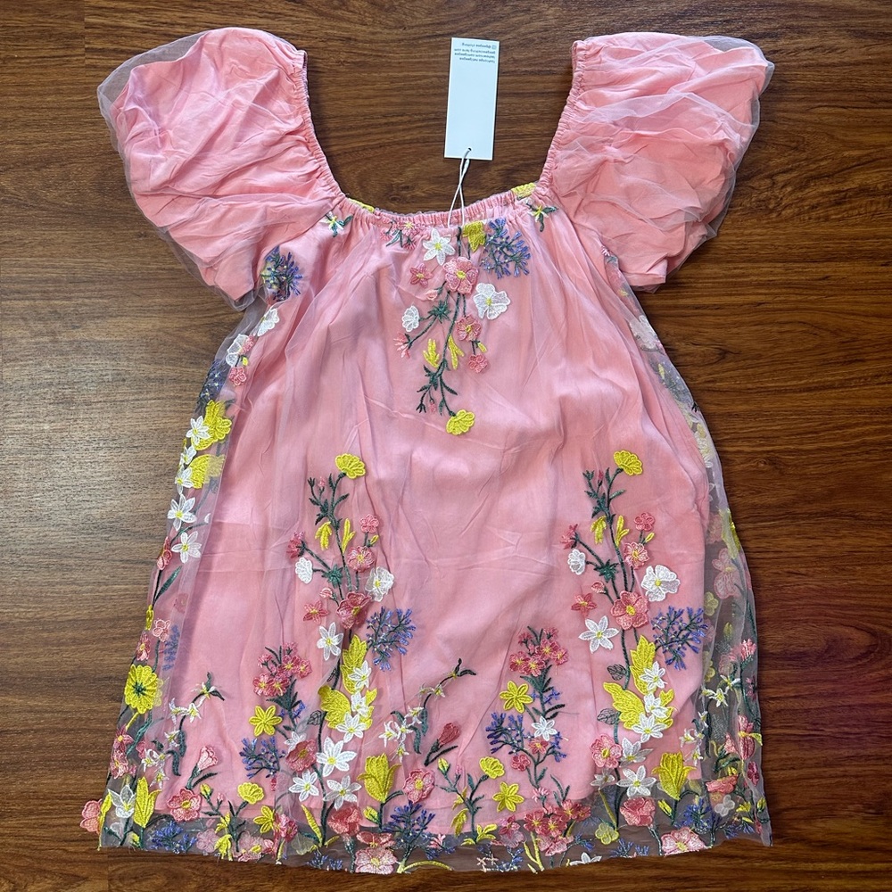 NWT GeeGee Floral Pink Puff Sleeve Dress - Picture 9 of 9